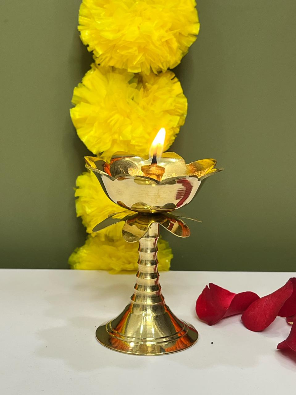 Lotus Brass Diya for Pooja