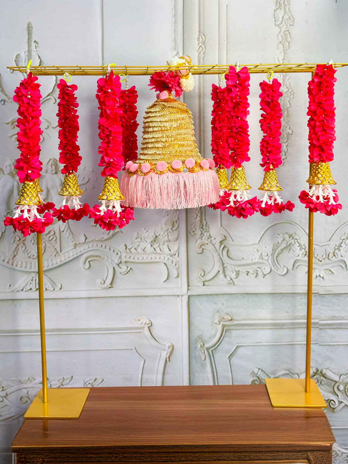 Pink Tassels and Bell Pooja Decor Set - The Decor Cycle
