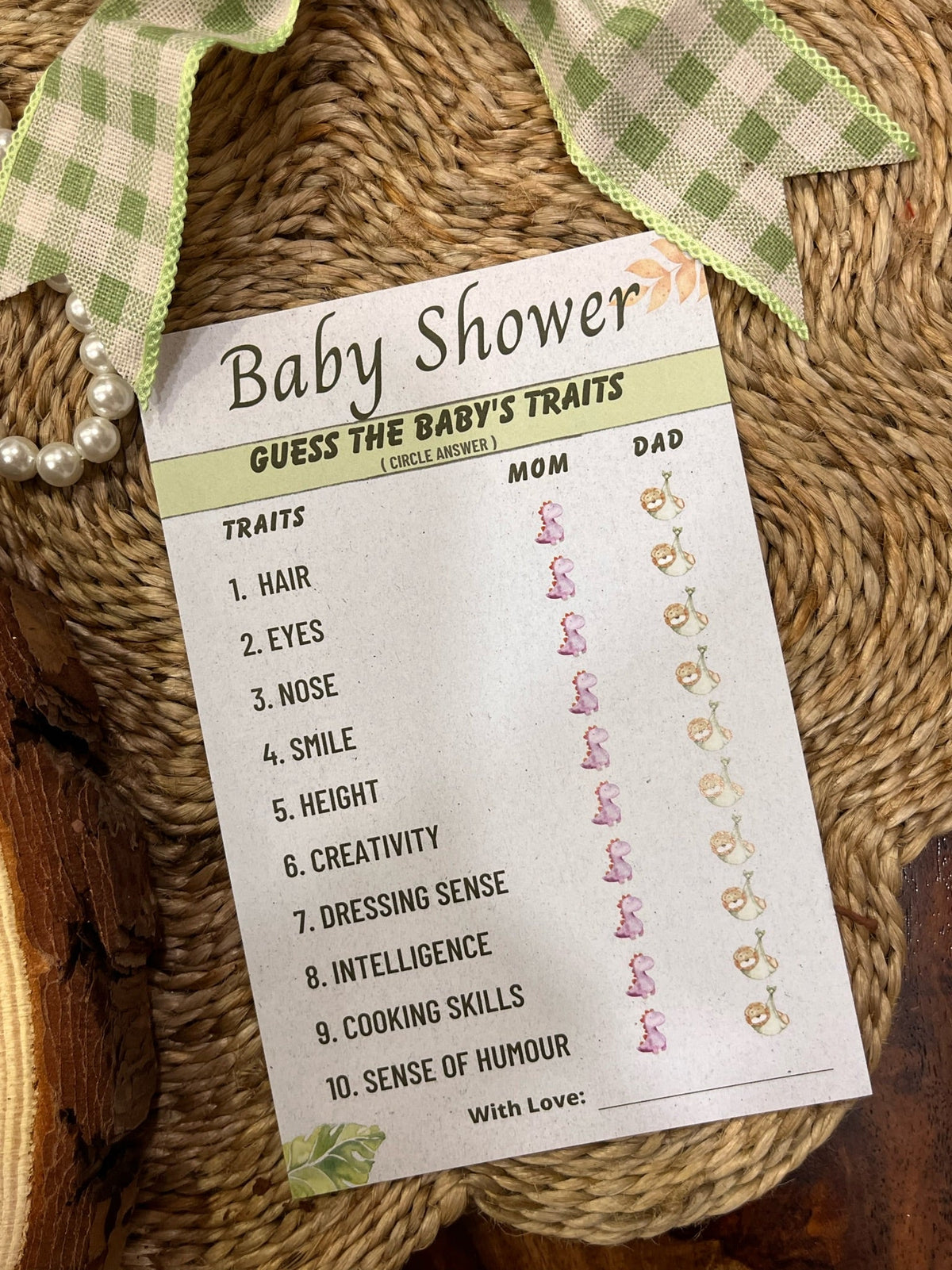 Safari Theme Baby Shower Guess the Traits Cards