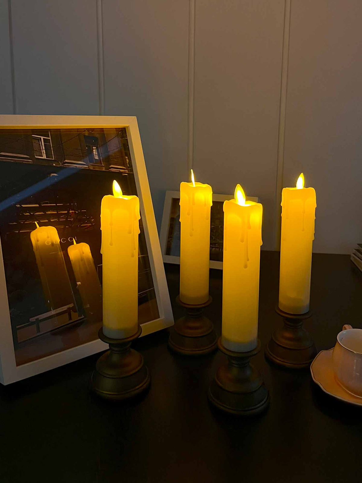 LED Pillar Candles with Rustic Stand
