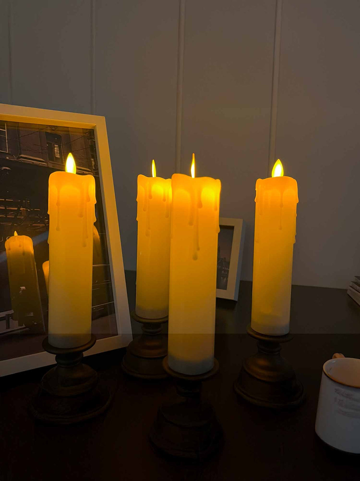 LED Pillar Candles with Rustic Stand