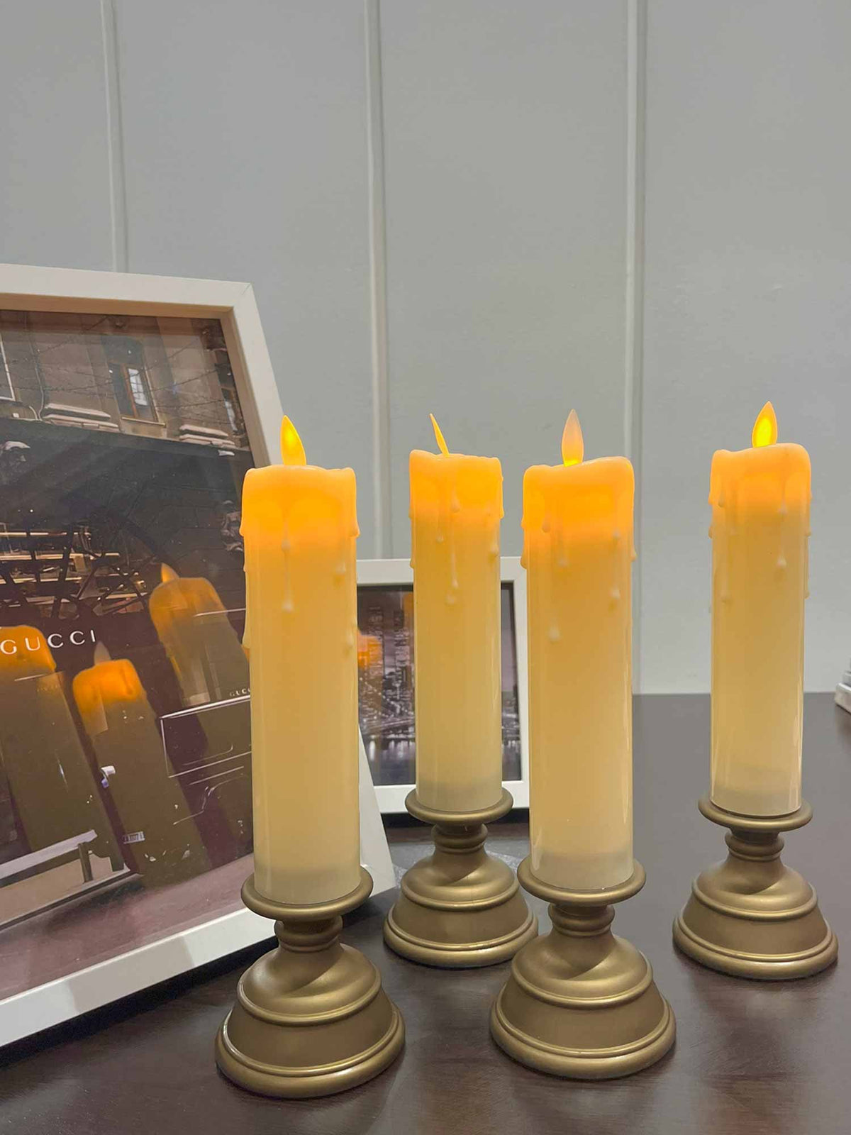 LED Pillar Candles with Rustic Stand