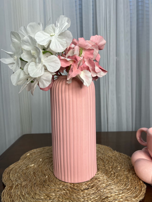 Ceramic Ribbed Vase Bottle Pink (Medium)