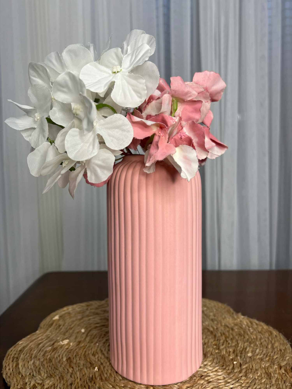 Ceramic Ribbed Vase Bottle Pink (Big) - The Decor Cycle