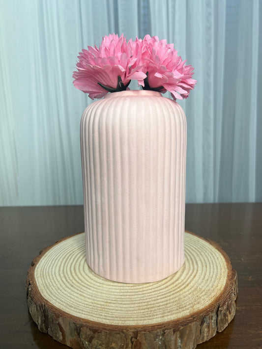 Ceramic Ribbed Vase Bottle Pink (Small)
