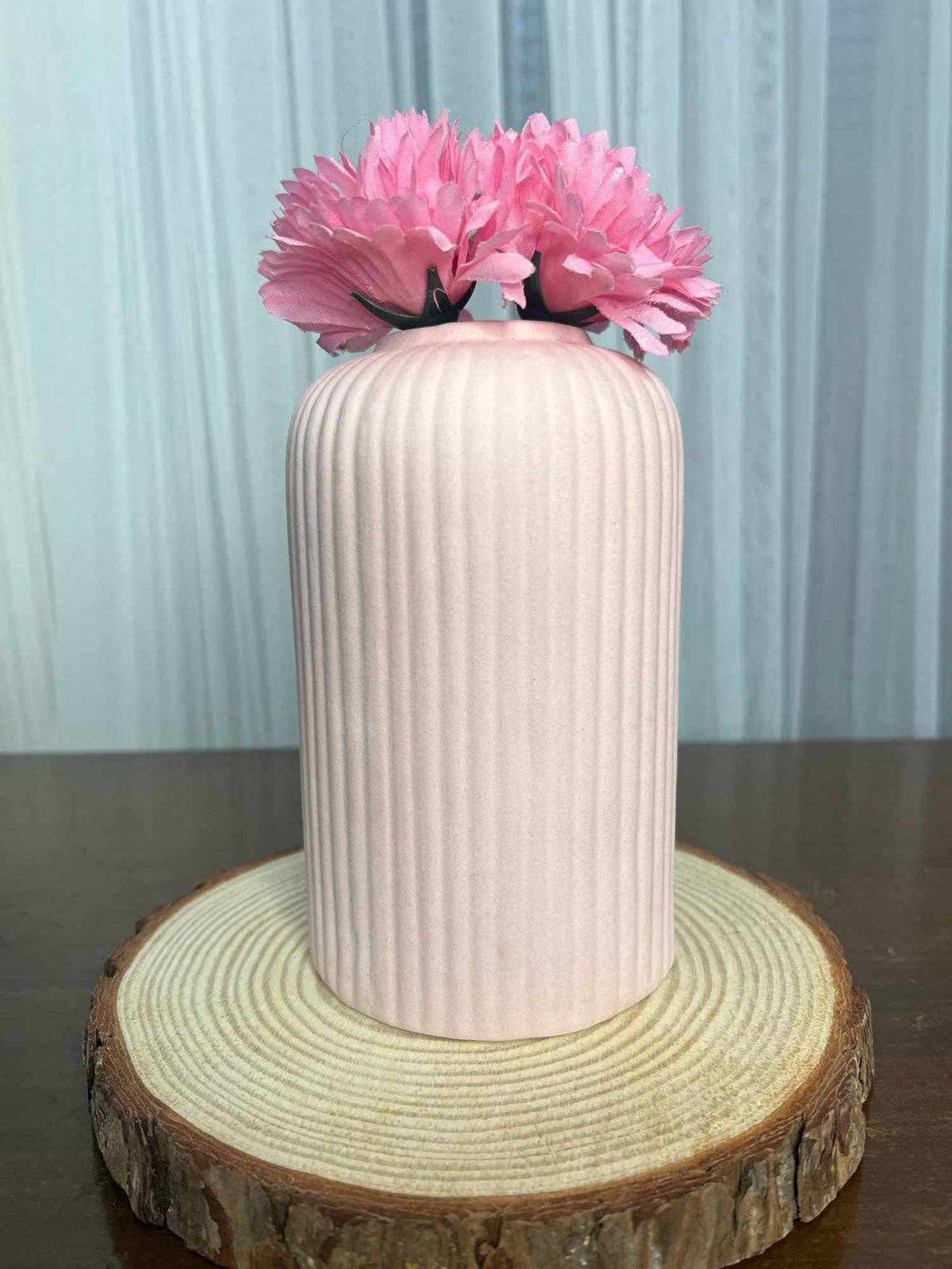 Ceramic Ribbed Vase Bottle Pink (Small) - The Decor Cycle