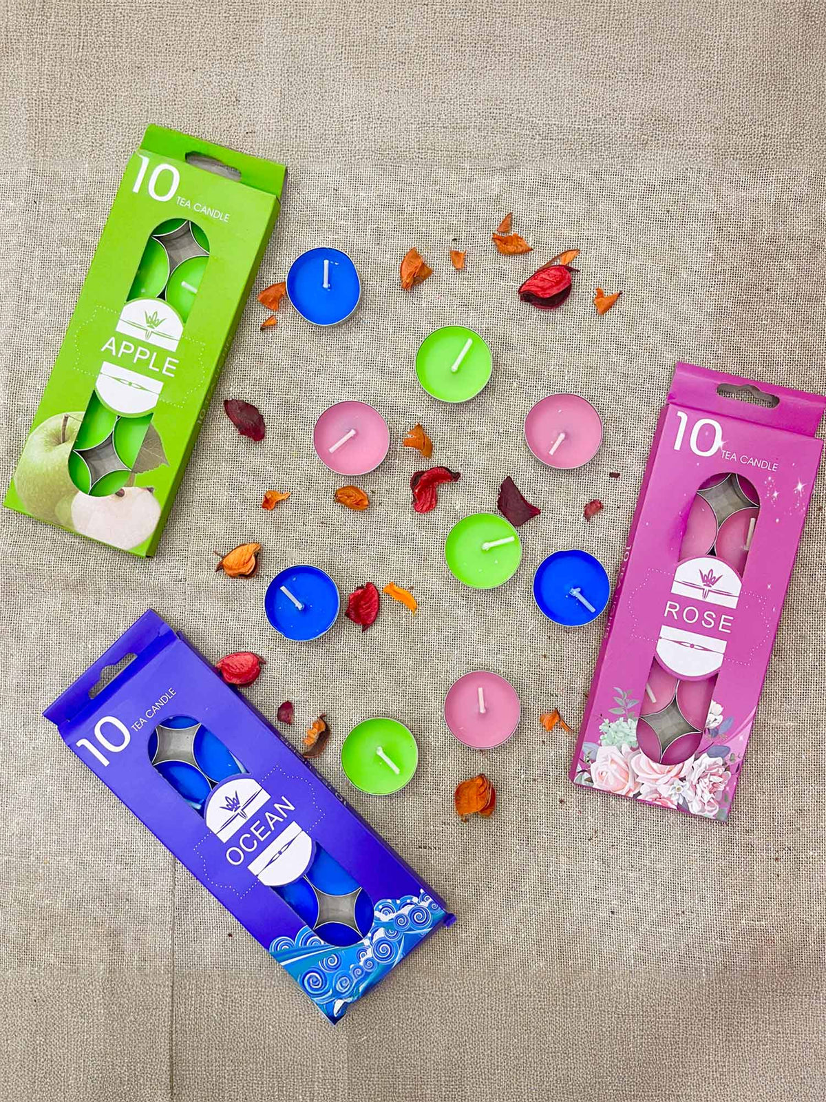 Scented Tealights Pack of 3- Ocean, Rose and Apple