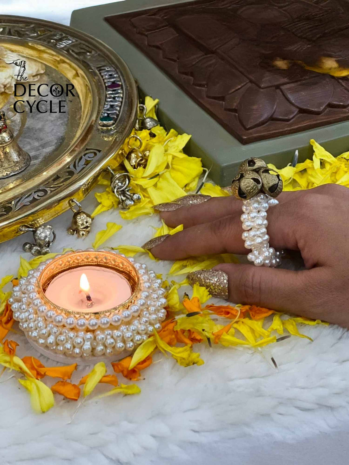 Dhun Ring & Pearl Diya Combo (set of 2 each) - The Decor Cycle