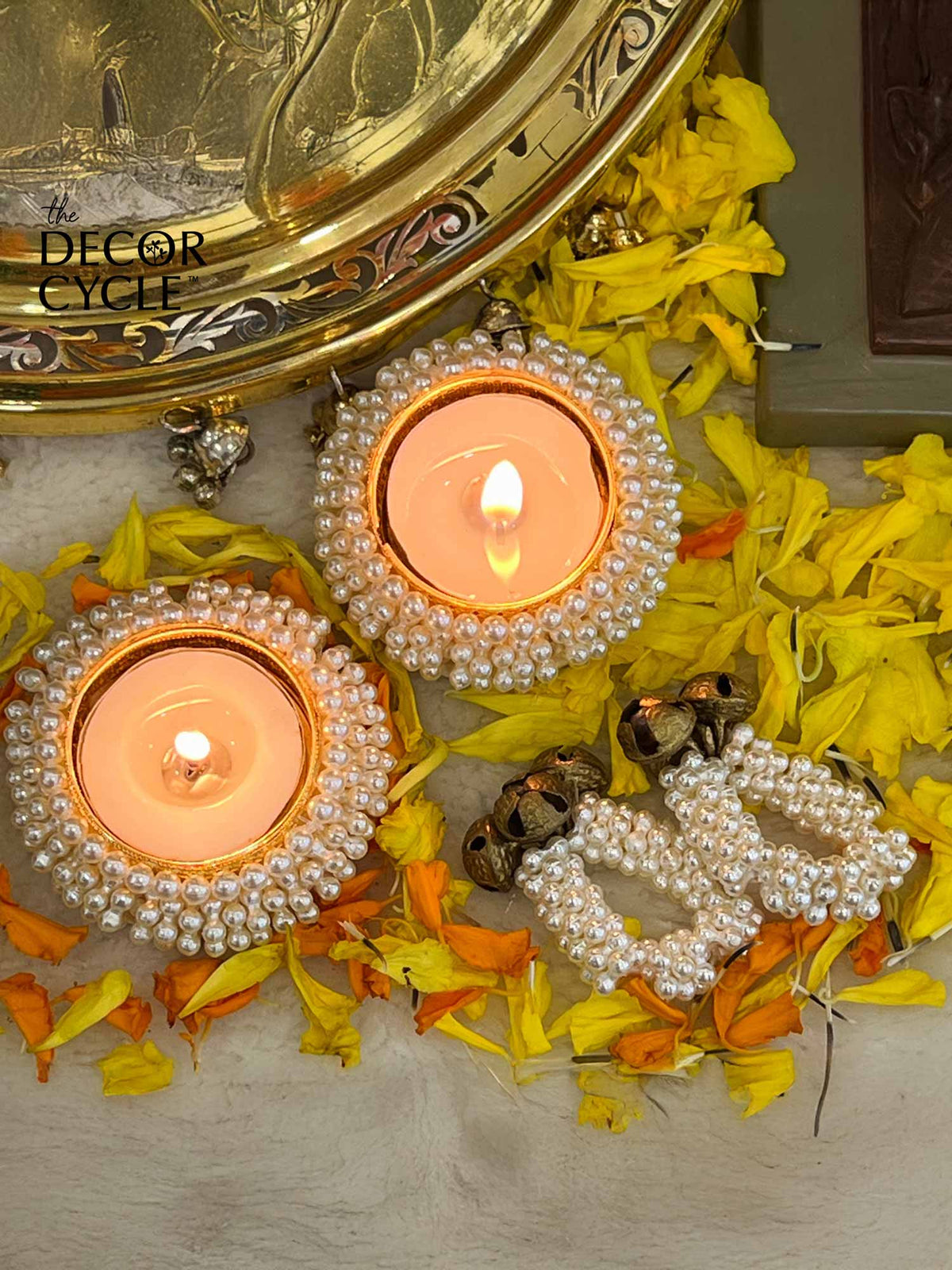 Dhun Ring & Pearl Diya Combo (set of 2 each) - The Decor Cycle