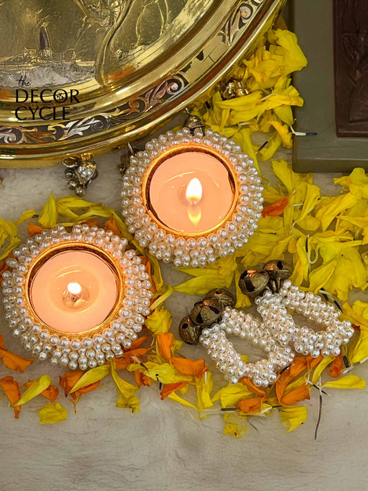 Dhun Ring & Pearl Diya Combo (set of 2 each) - The Decor Cycle