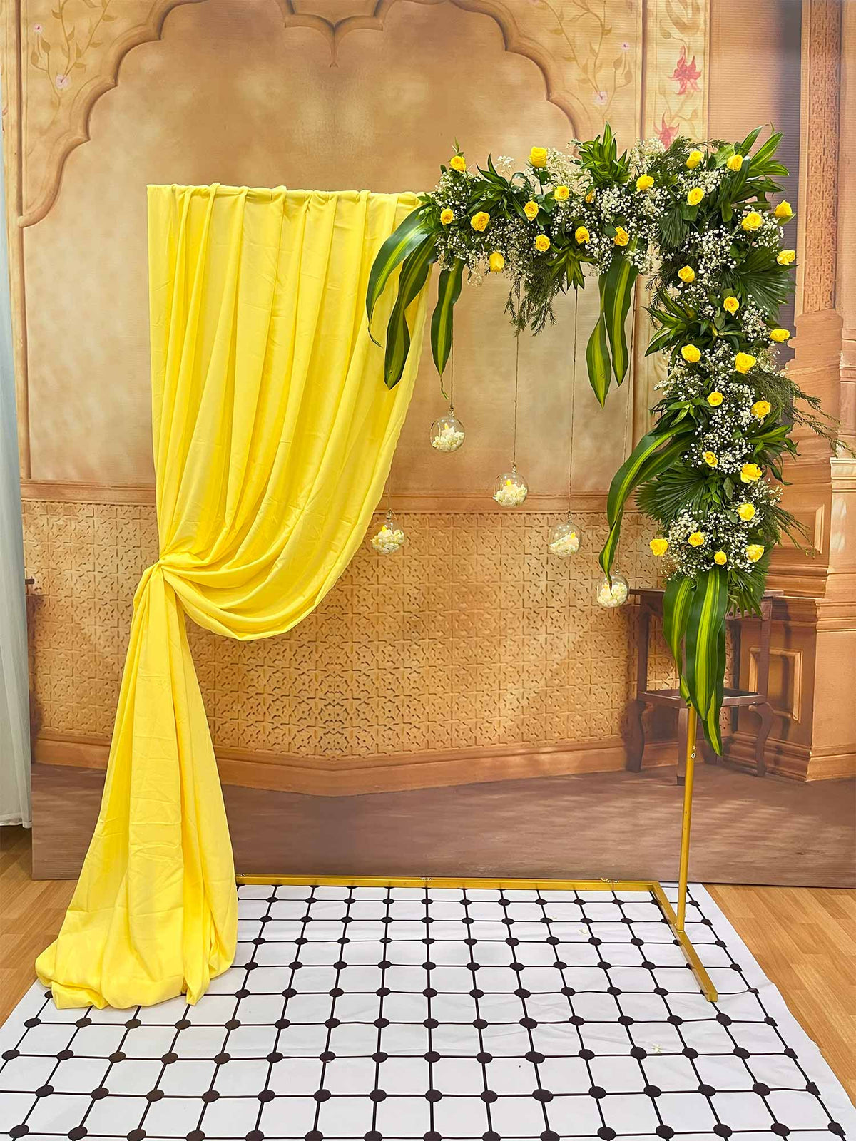 Butter Yellow Drape and Glass Balls Decor Set