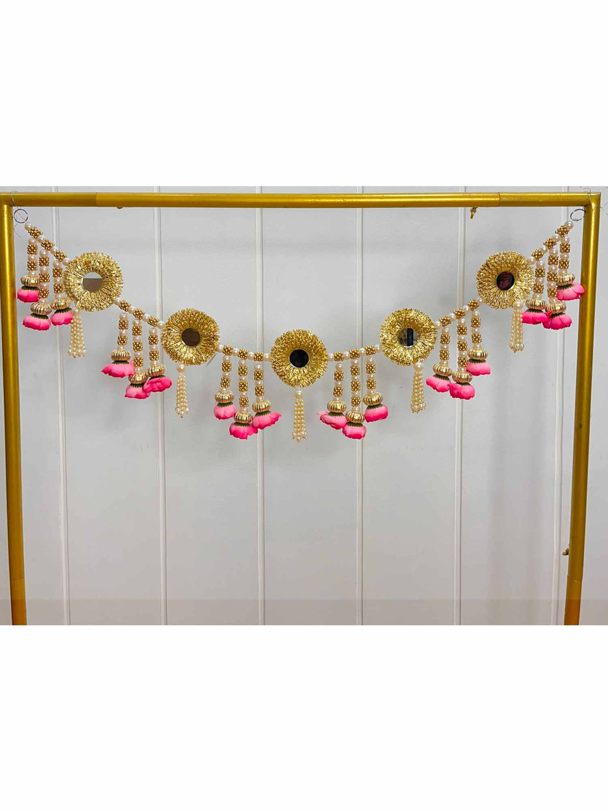 Pink Flower Mirror Toran with Hangings