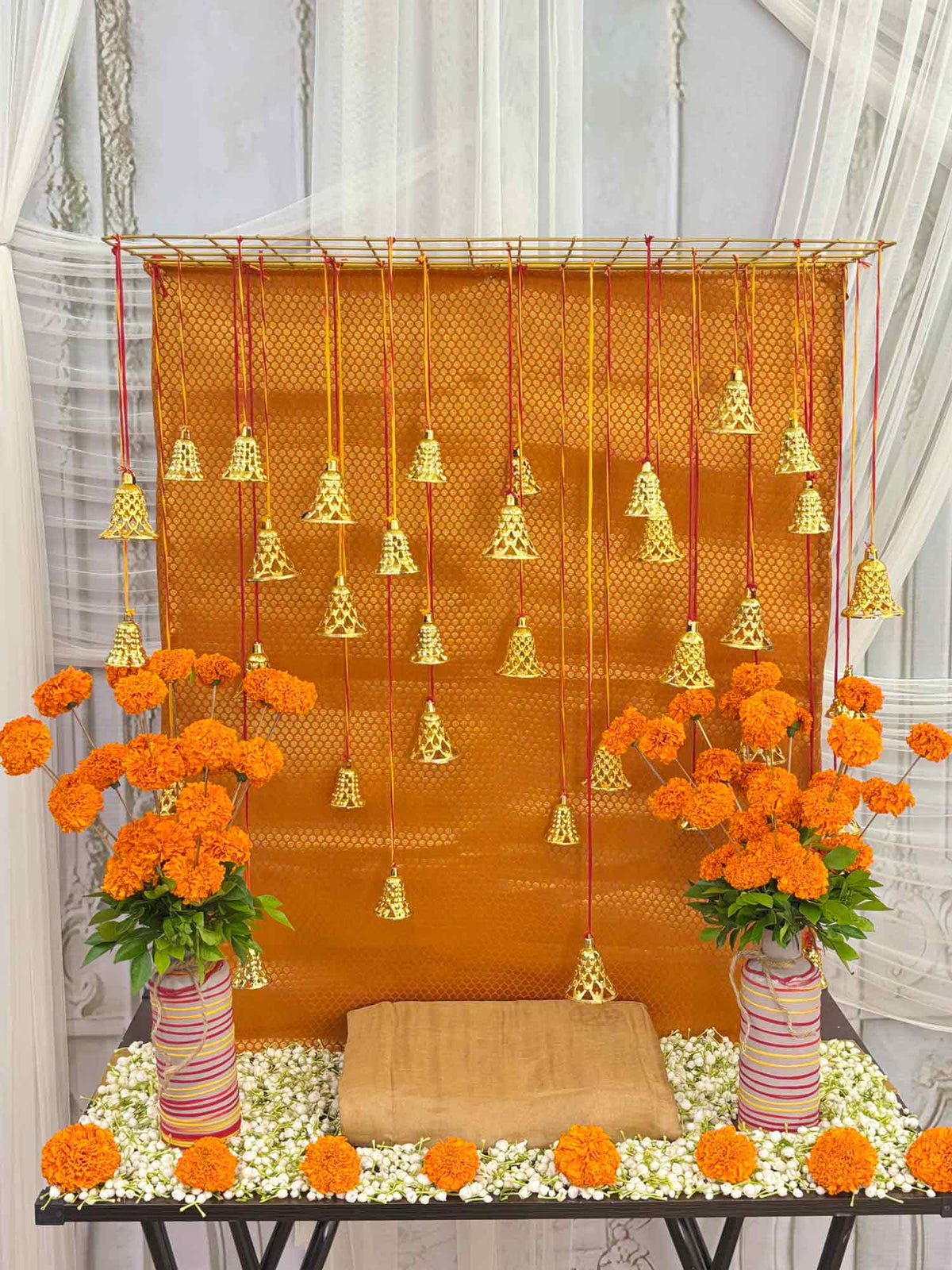 Orange Brocade Cloth With Bells Decor Kit