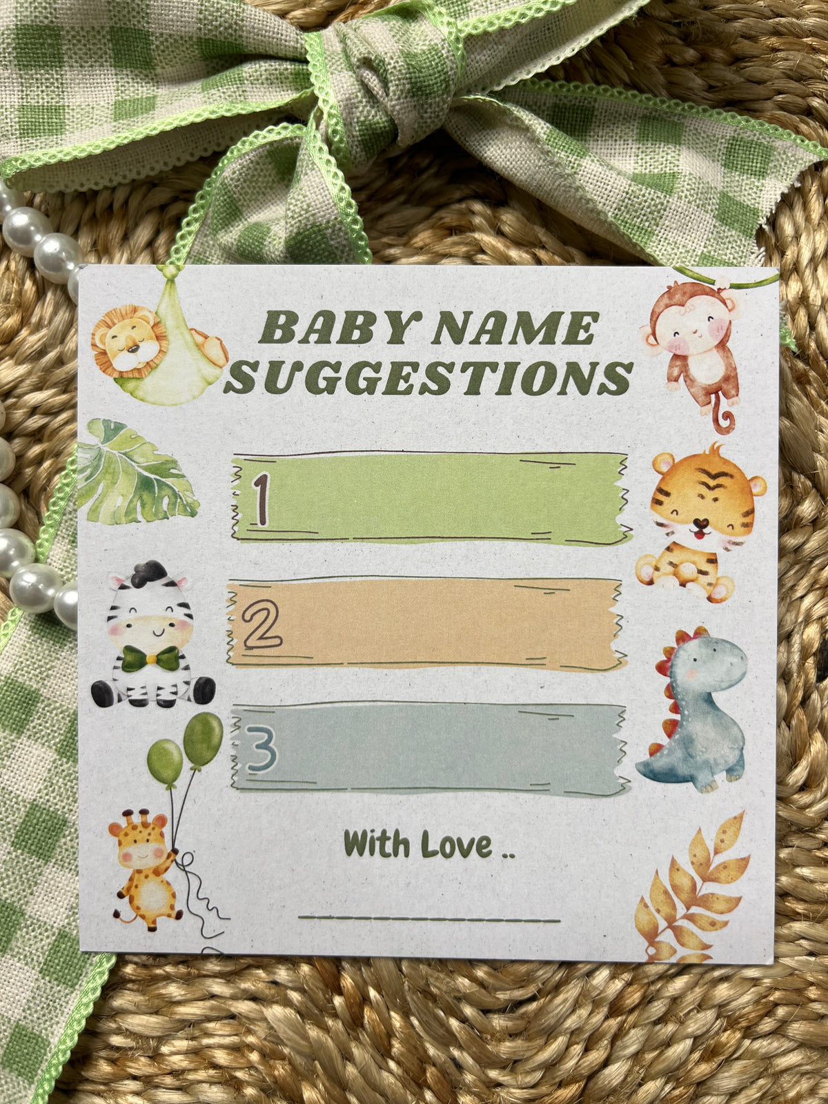 Safari Theme Baby Shower Name Suggestions Cards