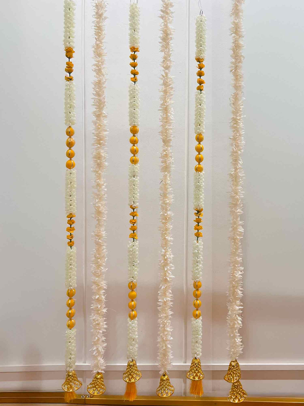 Yellow Mogra Garlands and White Bell Tassels Combo