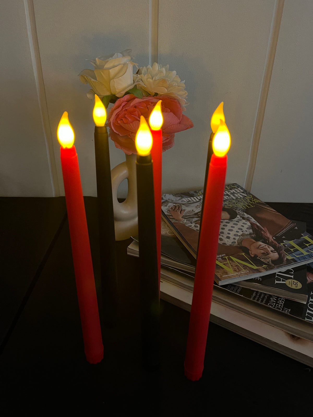 Tapered Candles Combo - Red and Black