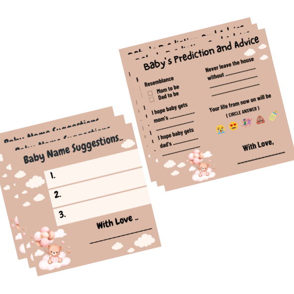Baby Name Suggestion and Baby Advice And Prediction Cards, Teddy Bear Theme - The Decor Cycle