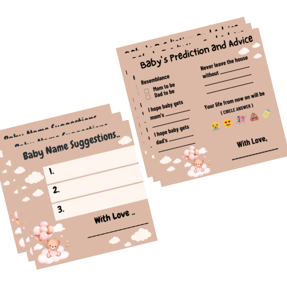 Baby Name Suggestion and Baby Advice And Prediction Cards, Teddy Bear Theme