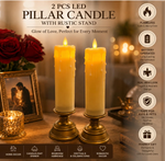 LED Pillar Candles with Rustic Stand