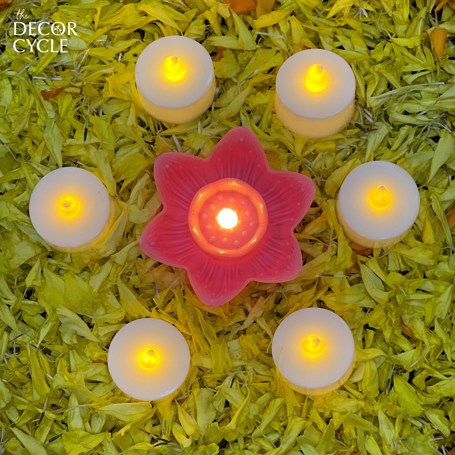 Lotus and Tea Light Rangoli Combo - The Decor Cycle