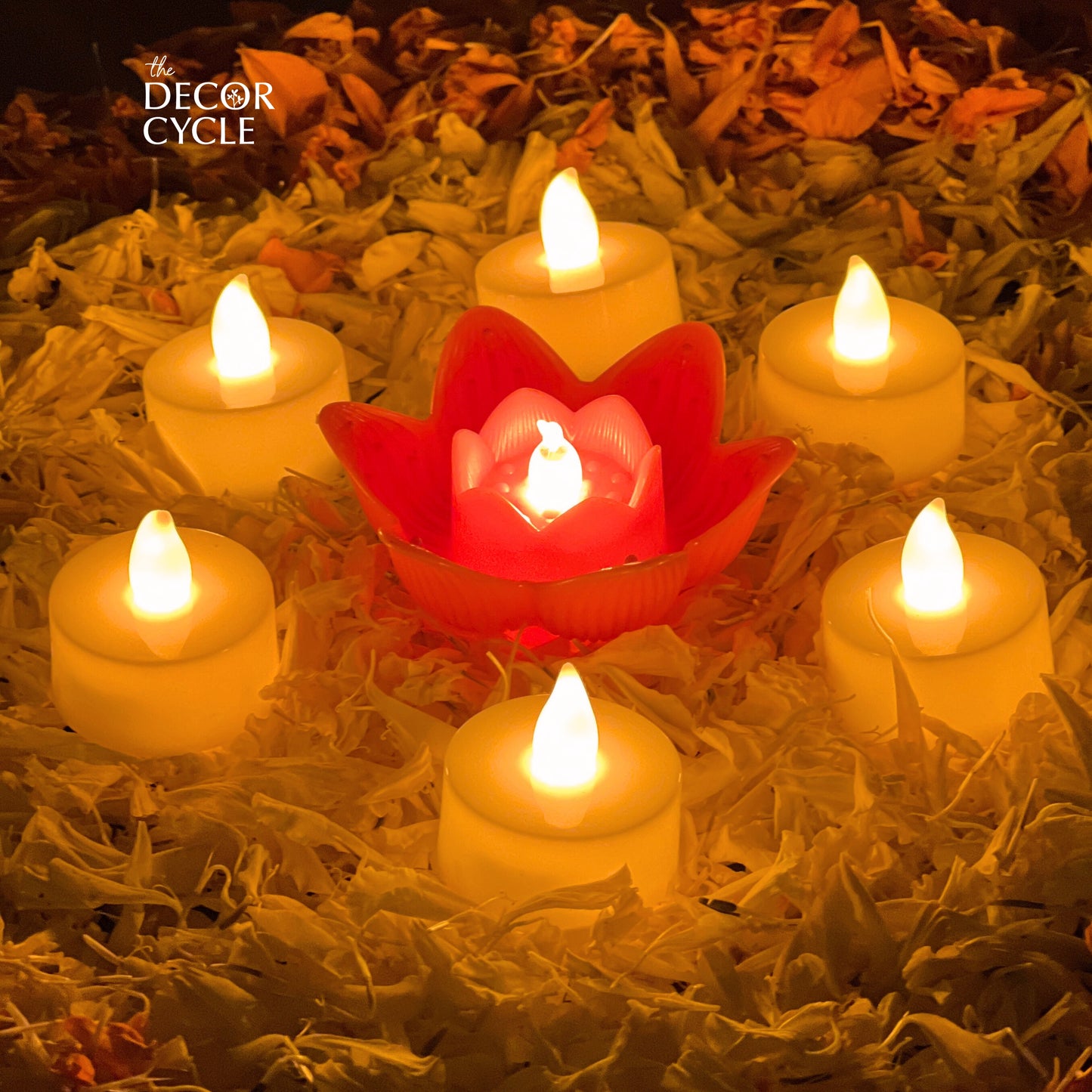 Lotus and Tea Light Rangoli Combo - The Decor Cycle