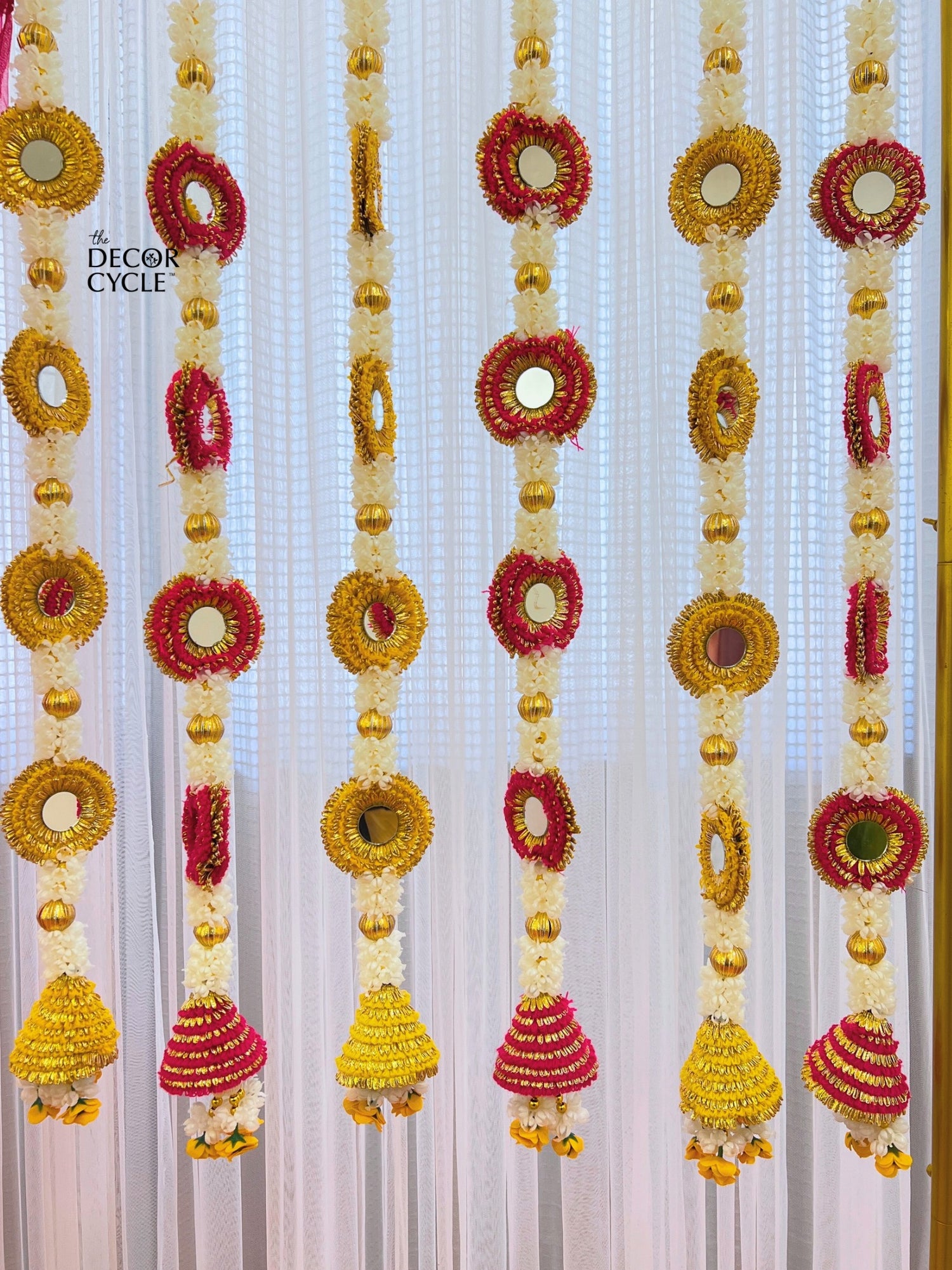 Yellow and Pink Cone Mirror Tassels Combo - The Decor Cycle