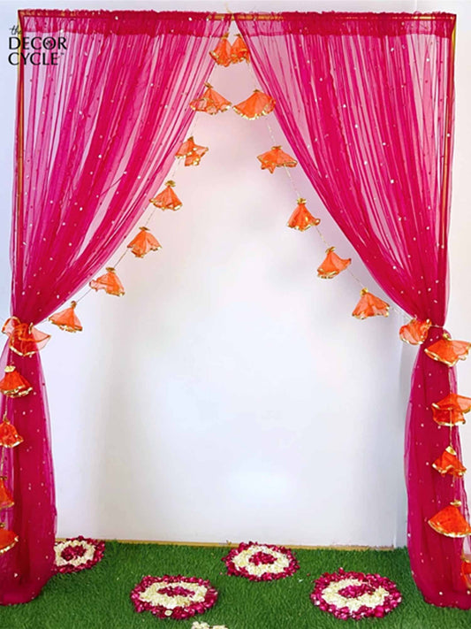 Pink Drape with Orange Tissue Tassels Set