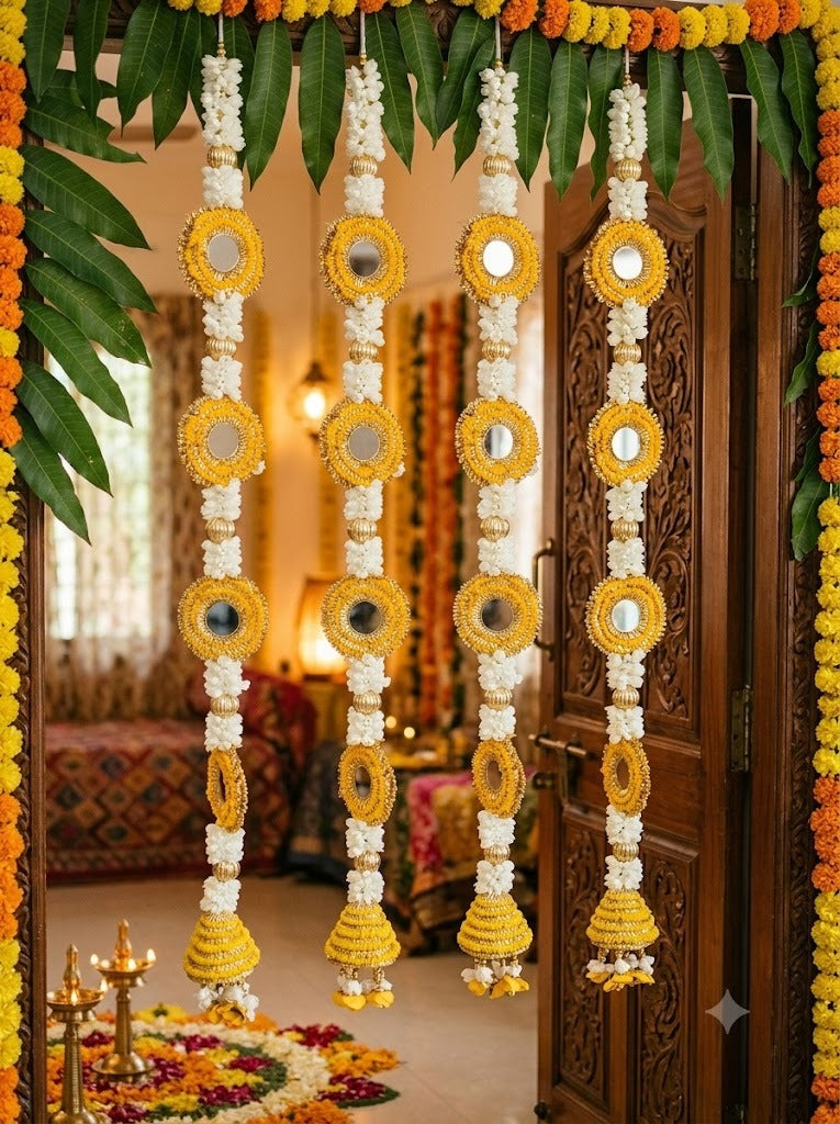 Cone Mirror Tassles Yellow