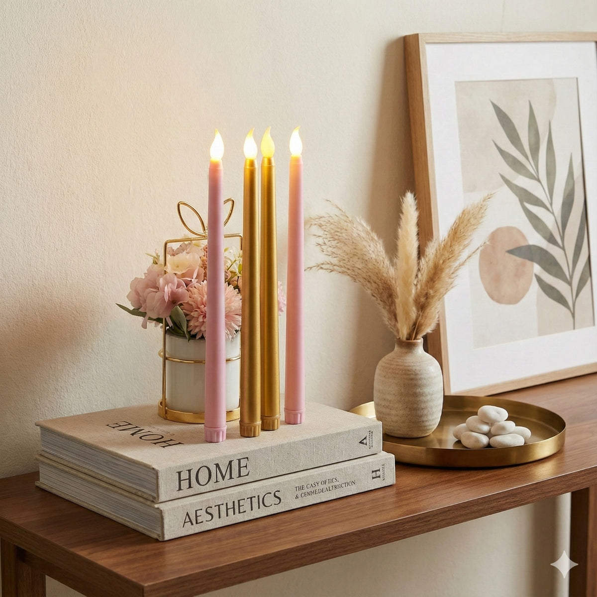 Pink and Gold Tapered Candles