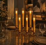 Flameless Gold Taper Candles with Remote & Timer – Battery LED Candles (Set of 6)