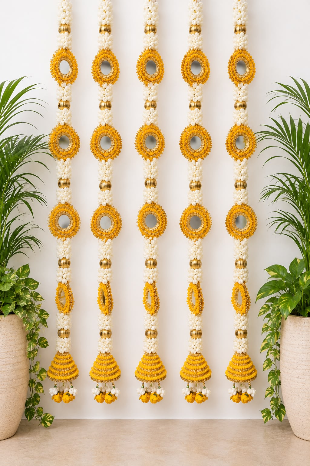 Cone Mirror Tassles Yellow