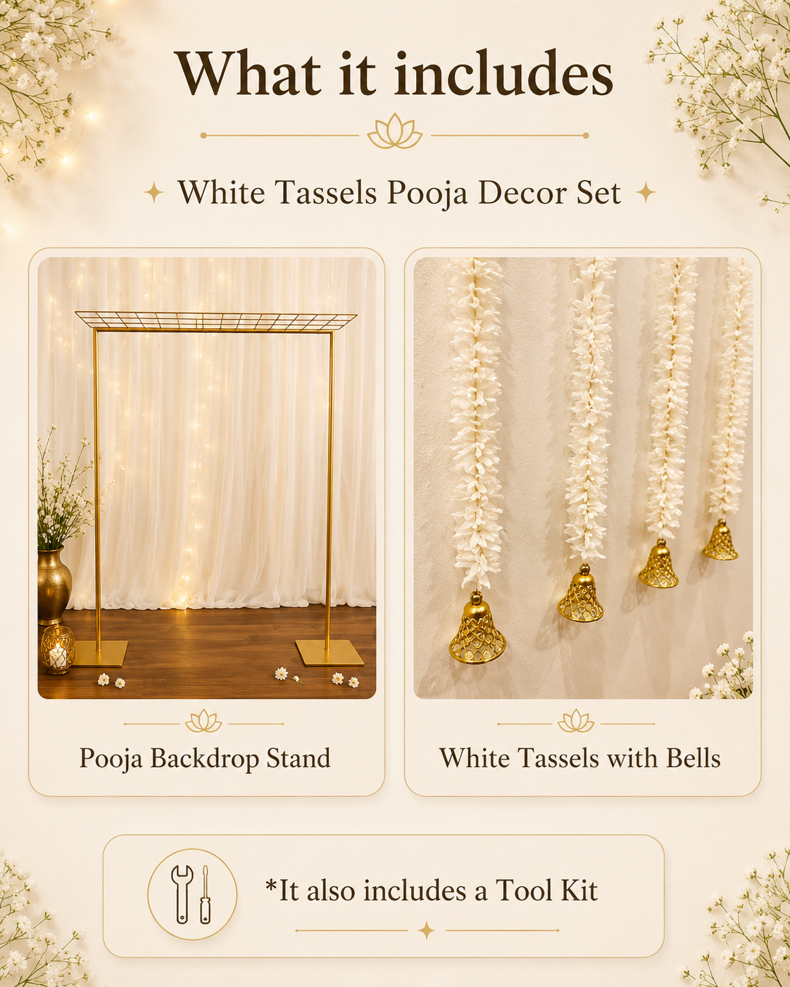 White Tassels Pooja Decor Set