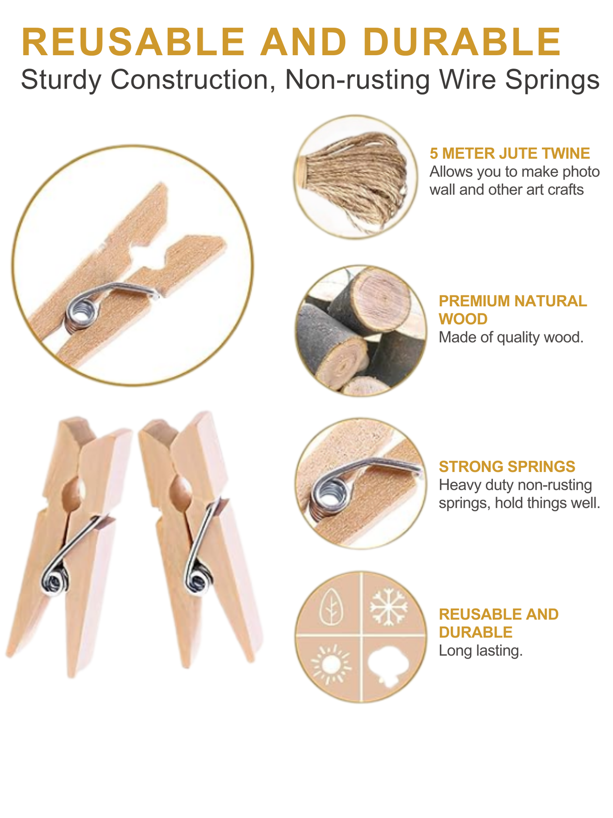 Mini Wooden Clips and Jute Rope