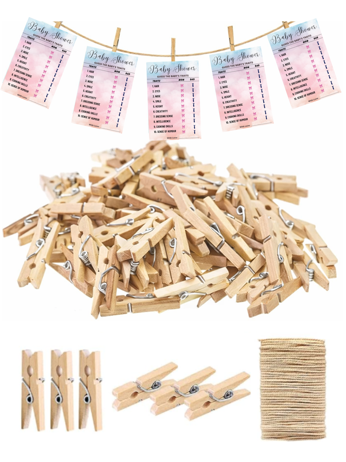 Mini Wooden Clips and Jute Rope