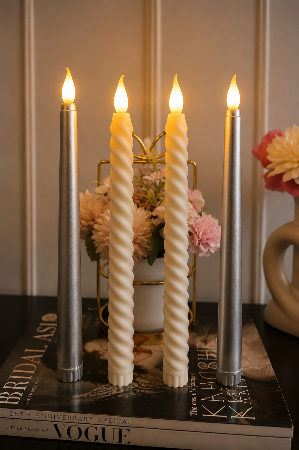 Silver and Spiral Candles Combo