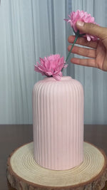 Ceramic Ribbed Vase Bottle Pink (Small)