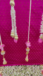 Pink Brocade Cloth With Pearl Tassels