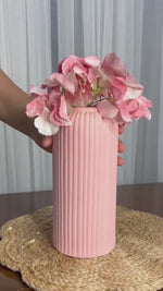 Ceramic Ribbed Vase Bottle Pink (Big)
