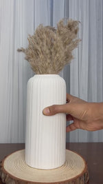 Ceramic Ribbed Vase Bottle White